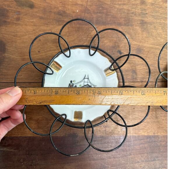 Wire Frame Vintage Decorative Plates . Ash Tray . Wall Decor Japan Hand Painted - Picture 2 of 10